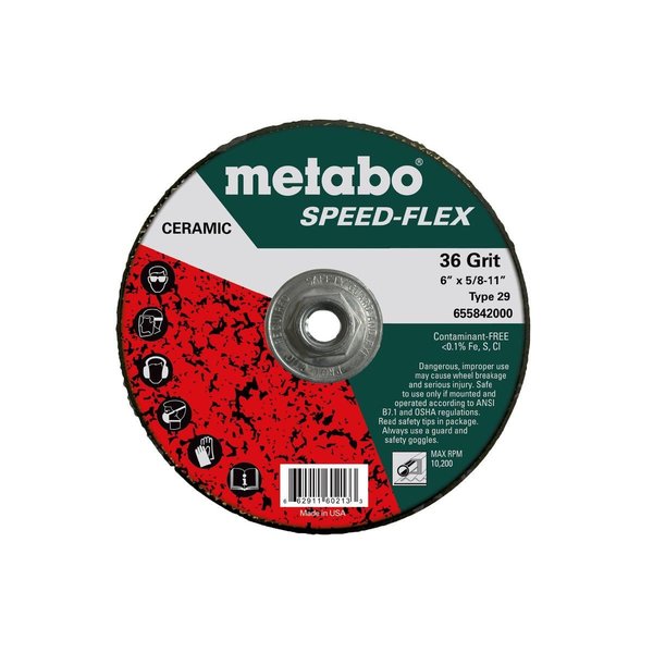 Metabo Resin Fiber Disc 6" Speed-Flex Ceramic 36 Grit, 5/8"-11, T29 Fiberglass 655842000
